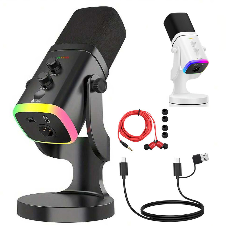 Gaming Headset Rgb - USB/XLRダイナミックマイク（ゲームストリーミング用） | RGBライト付きポッドキャストマイク、ミュートボタン、ヘッドフォンジャック、デスクトップスタンド