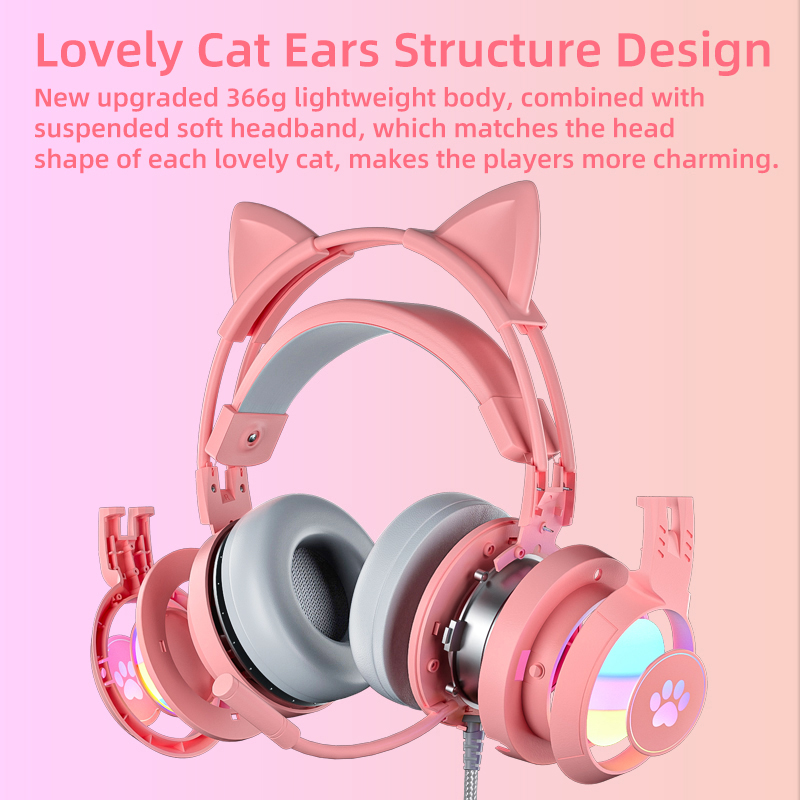Gaming Headset Rgb - ピンクのゲーミングヘッドセット、PC、PS4、PS5、ラップトップ対応、3.5mmノイズリダクション、マイクノイズキャンセリング、LEDライト付き、女の子、女性向け