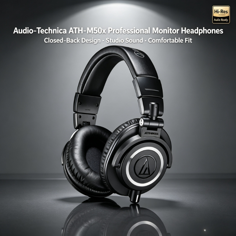 Audio Technica Headphone Ath-M50X - オーディオテクニカ ATH-M50X：オーバーイヤー型、密閉型、プロフェッショナルスタジオモニターヘッドホン。DJミキシング、マスタリング、モニタリング用ヘッドセット。