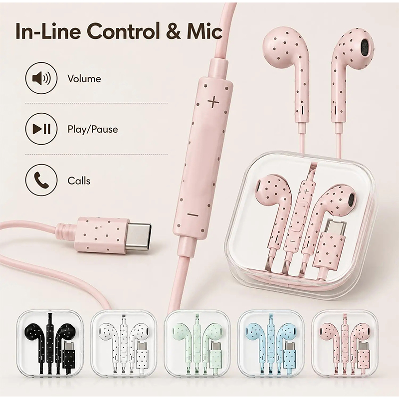 Type C イヤホン ポルカドットスターパターン インイヤ - Usb C Earphone のレビューと価格