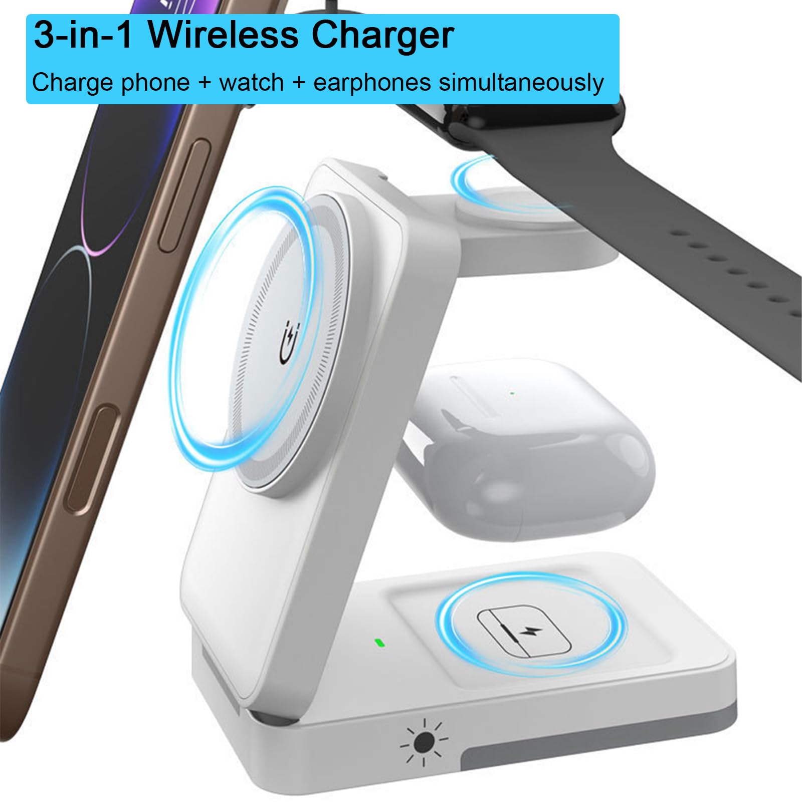 3-in-1折りたたみ式ワイヤレス充電器 15W 磁気誘導充 - Usb C Earphone のレビューと価格