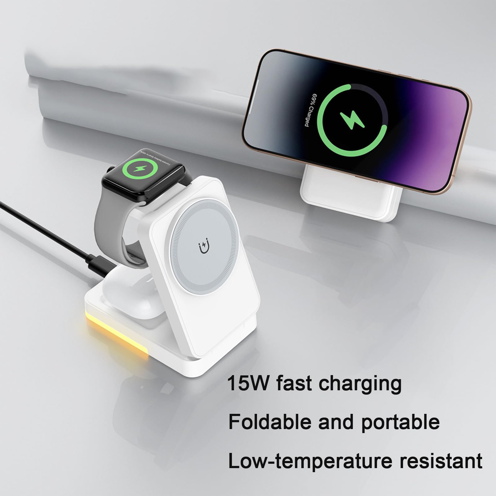 3-in-1折りたたみ式ワイヤレス充電器 15W 磁気誘導充 - Usb C Earphone のレビューと価格