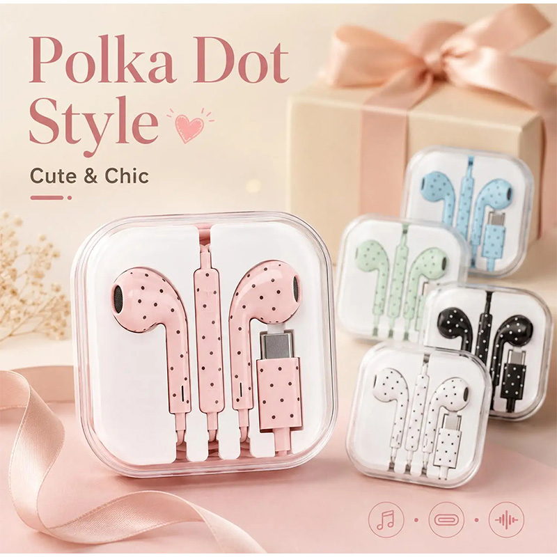 ポルカドットスターパターンのインイヤーイヤホン、Type-C - Usb C Earphone のレビューと価格