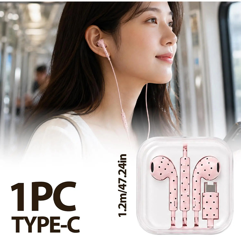 ポルカドットスターパターンのインイヤーイヤホン、Type-C - Usb C Earphone のレビューと価格