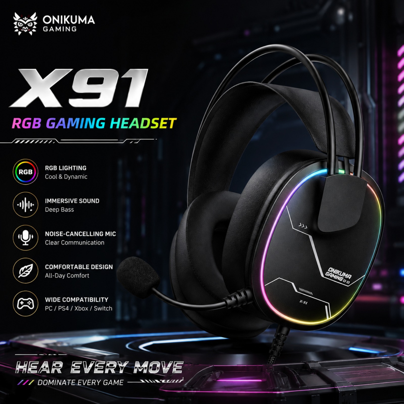 ONIKUMA X91 有線ゲーミングヘッドセット RGB  - Gaming Headset Rgb のレビューと価格
