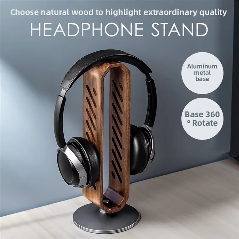 FFYY-回転式ウォールナット木製ヘッドセットホルダー、オー - Headphone Stand Desk のレビューと価格